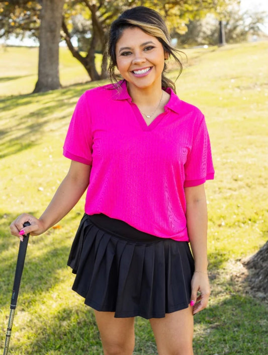Plus Size Hot pink ribbed knit polo