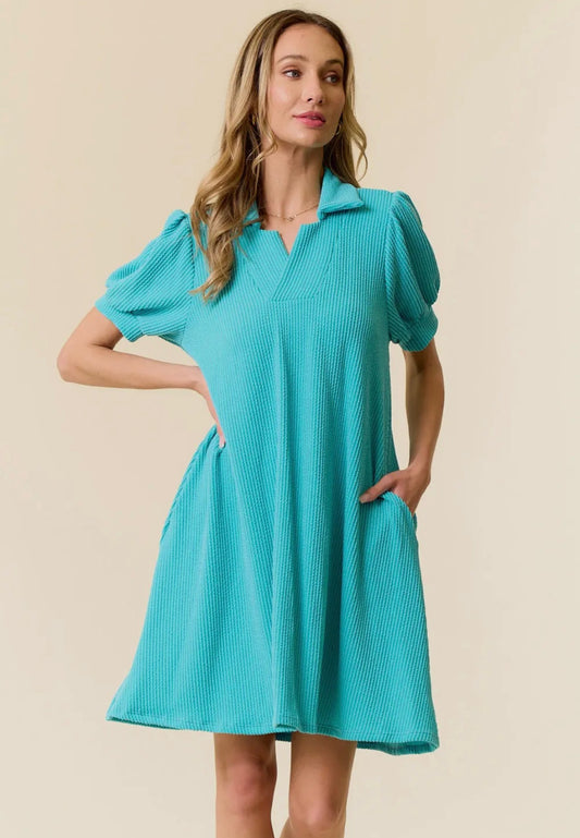 Teal Ribbed Dress