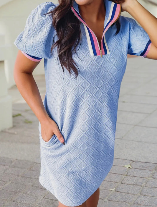 Plus Size Blue Zip Front Dress