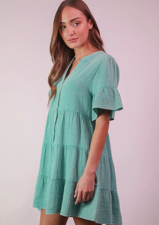Teal button dress