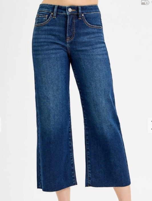 RISEN TUMMY CONTROL HIGH RISE CROP WIDE JEANS
