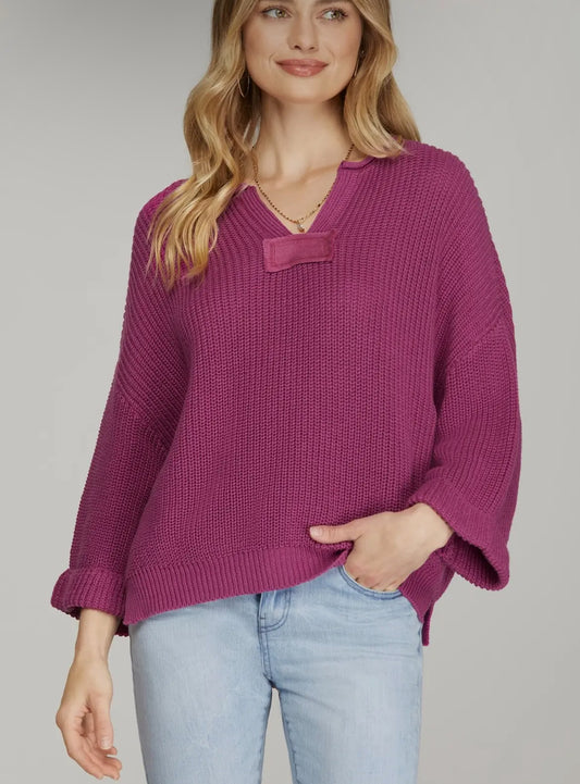 3/4 Sleeve Pull Over Sweater in Berry