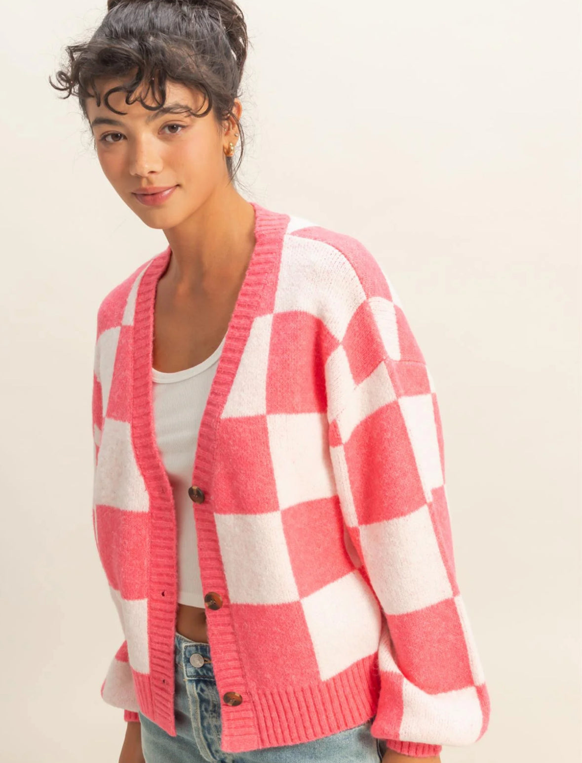 Taffy Checked Button Front Cardigan