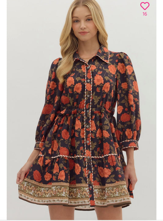Floral black dress with side ties
