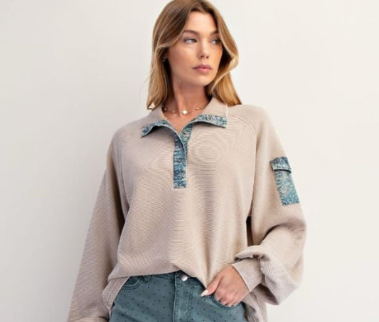 Washed Rib Terry Pullover