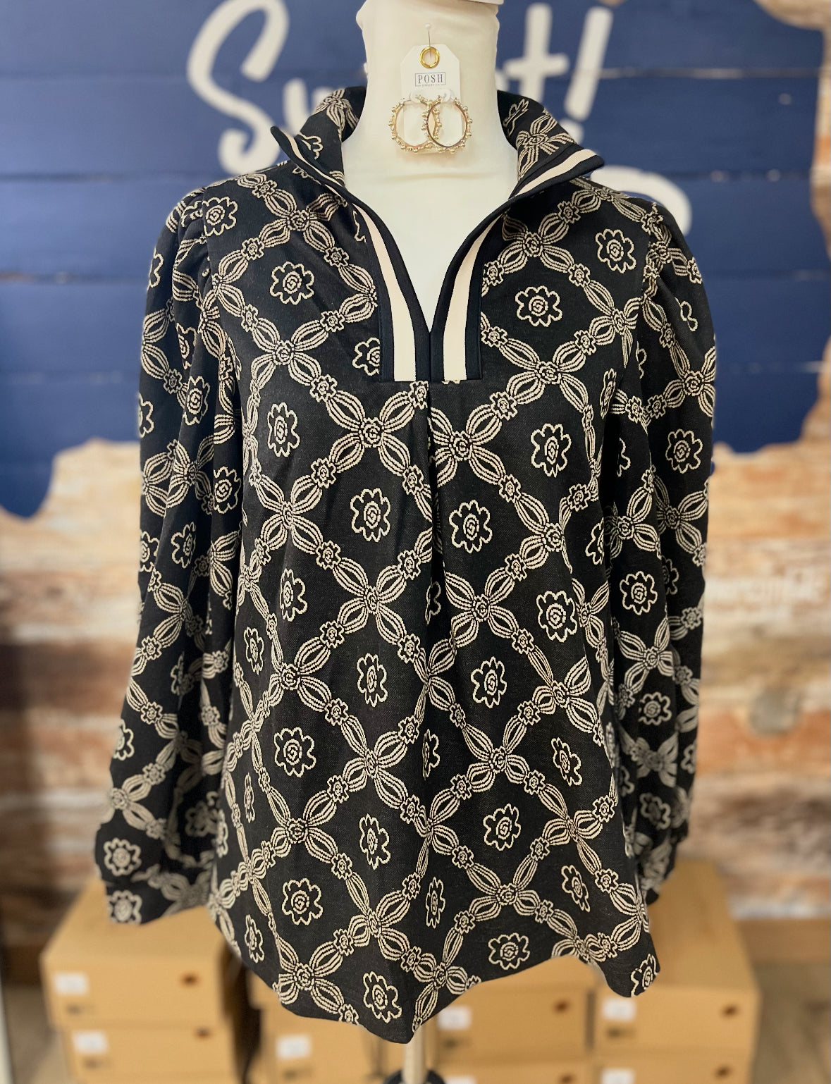 Abstract Print High Neck Top