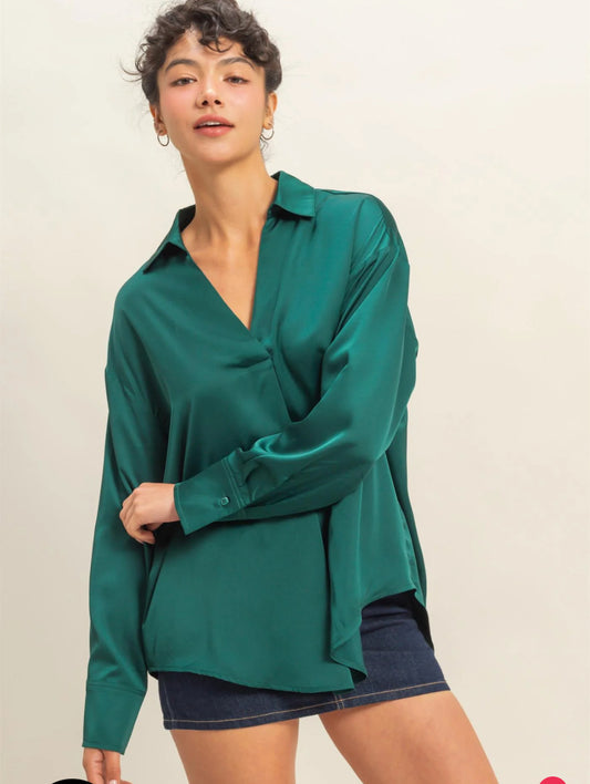 V neck satin feel blouse
