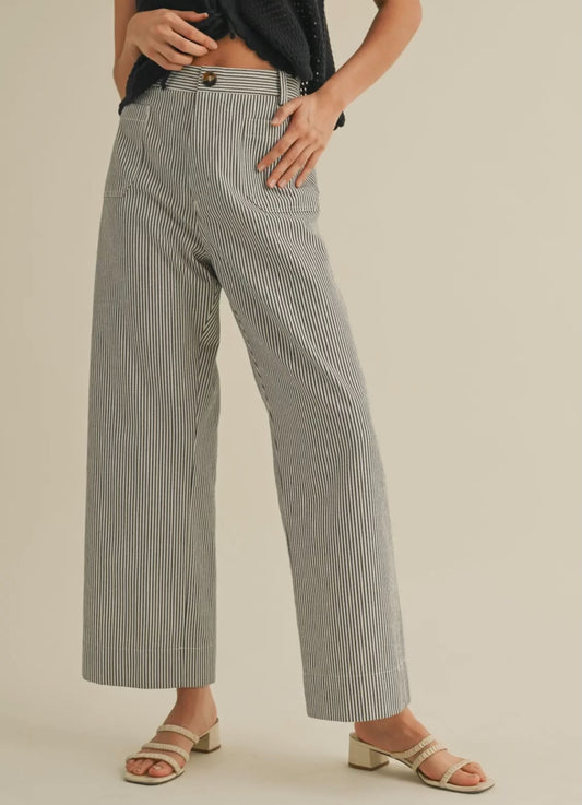 Black Striped High Waist Wide Leg Pants