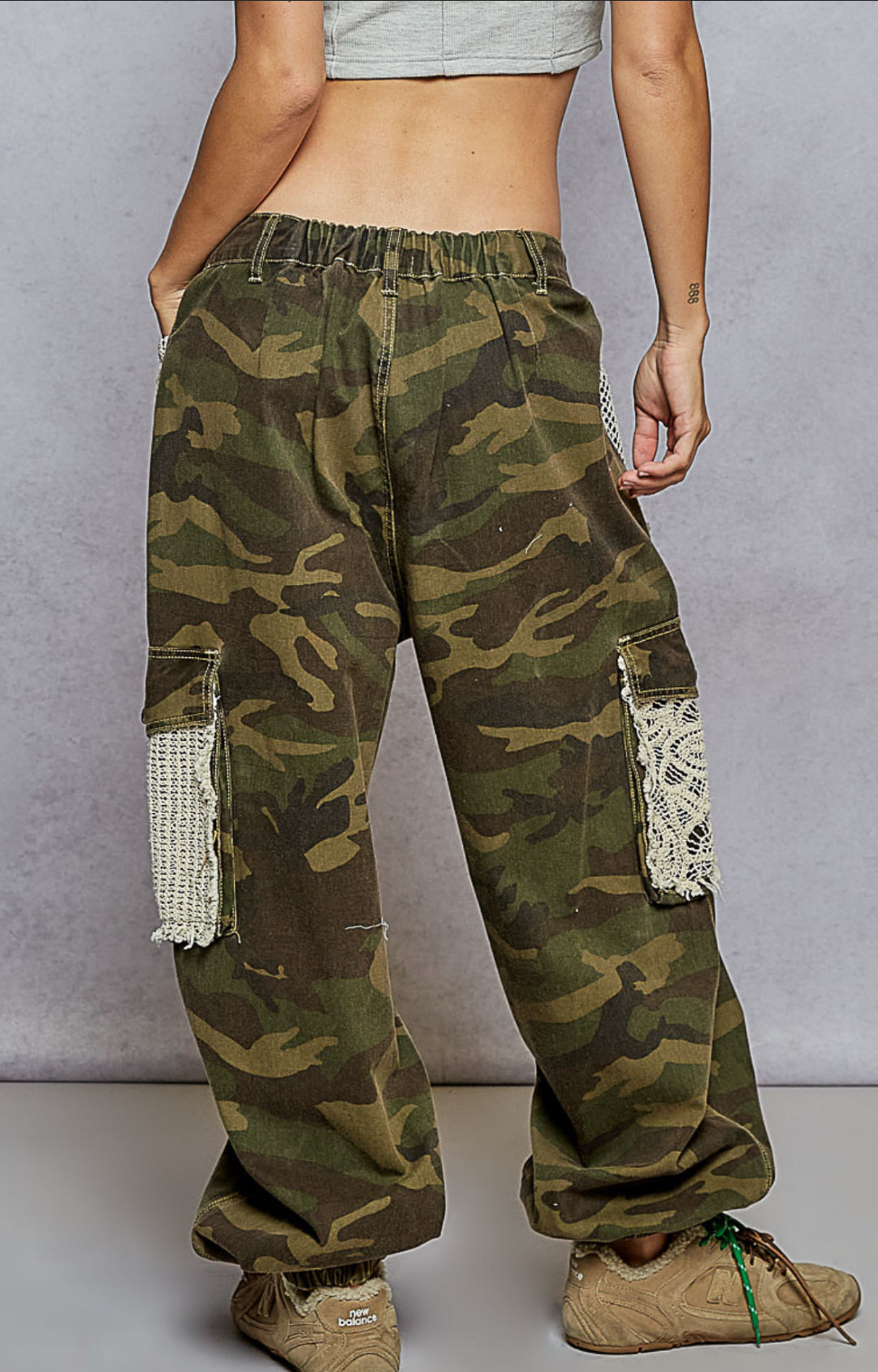 Camo & Lace Tie Waist Pants