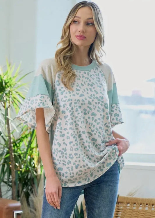 Teal Leopard Blouse