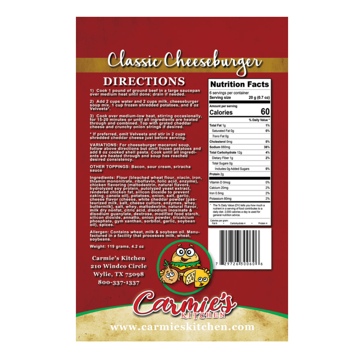 Carmie's Classic Cheeseburger Soup Mix
