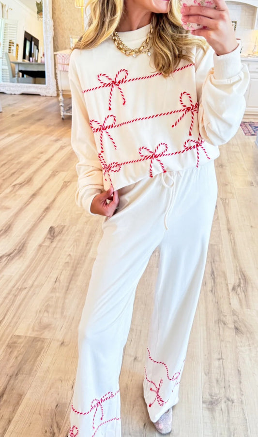 Cream Fleece Twist Bow Top