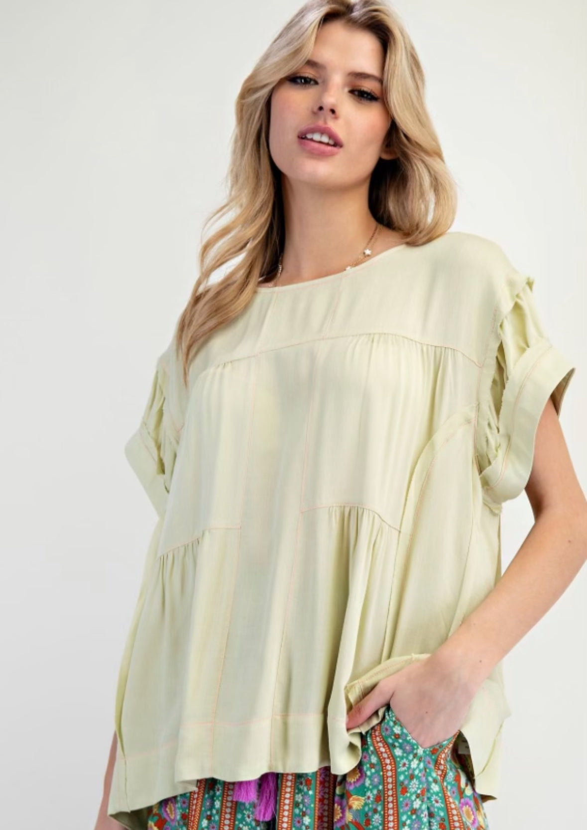 Short Sleeve Babydoll Woven Top