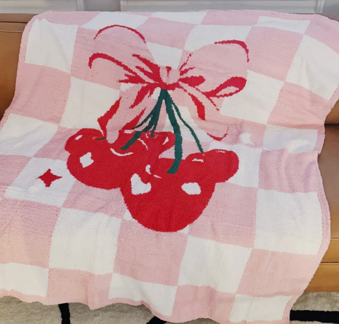 Pink Checkered Cherry Blanket
