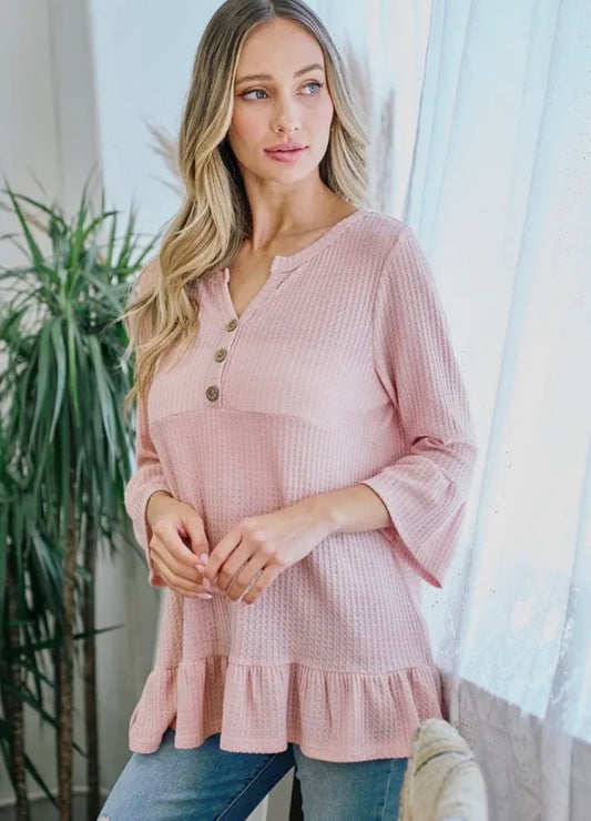 Pink Button Ruffle Blouse