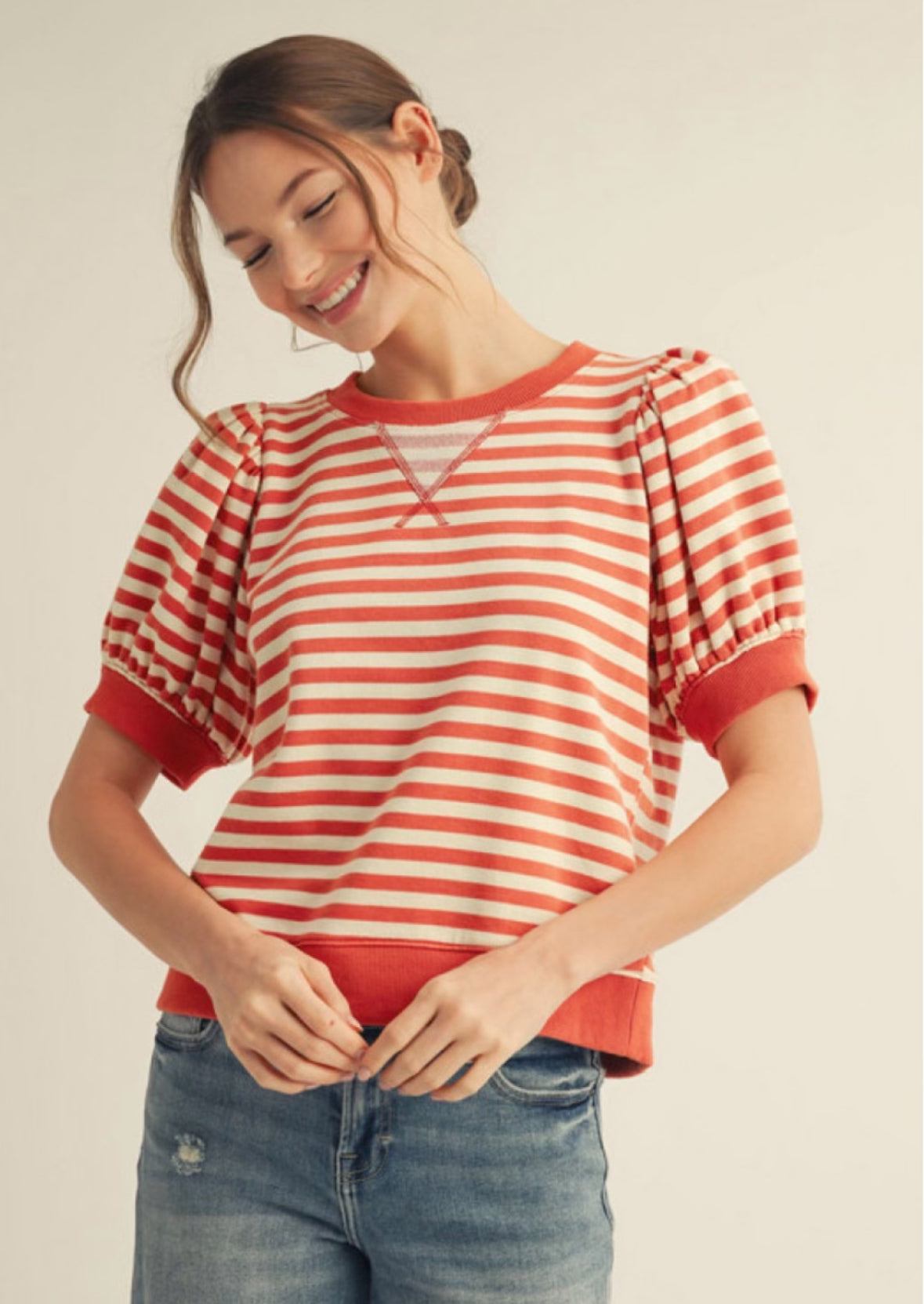 Orange Stripe Sweatshirt Top