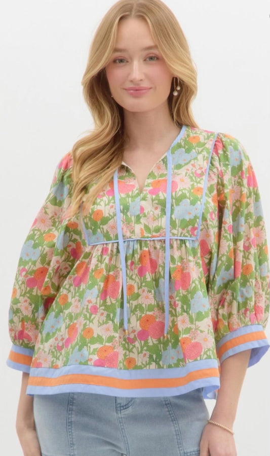 Floral half sleeve blouse