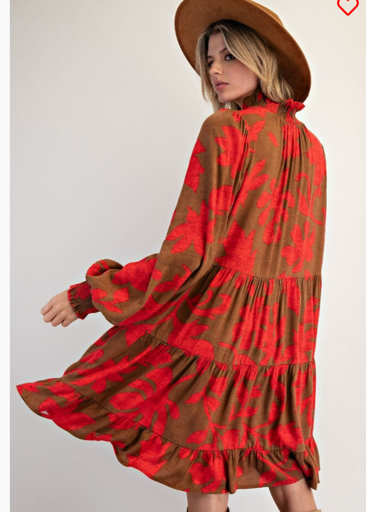 Long Sleeve Printed Rayon Gauze Tiered Dress