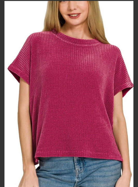 Chenille Waffle Cap Sleeve Sweater