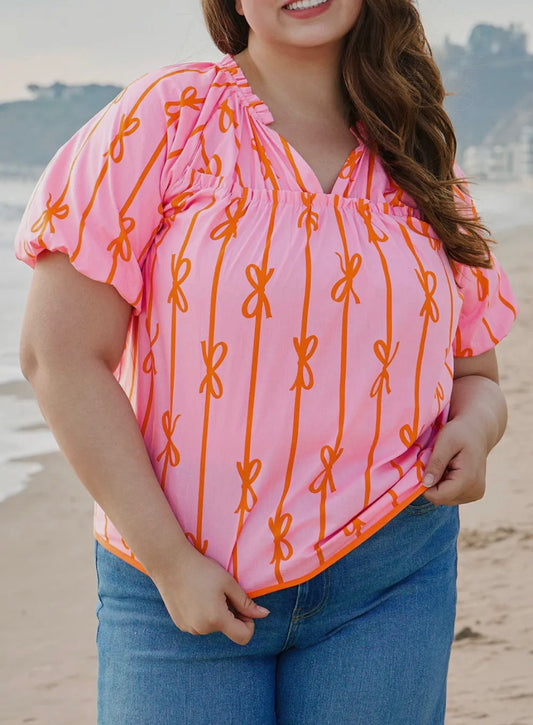 Plus Size Vertical Bow Blouse