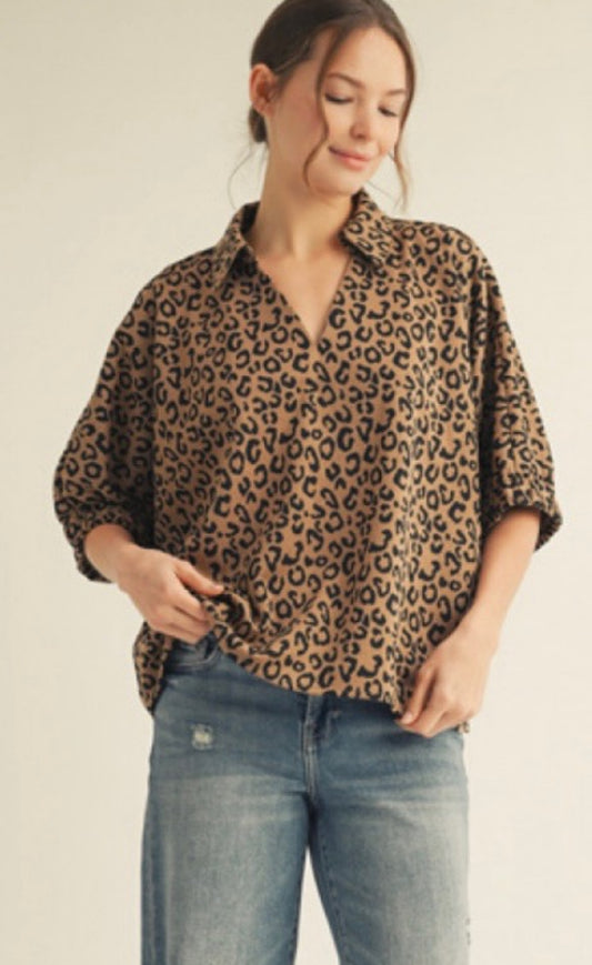 Drop Shoulder Loose Fit Leopard Top