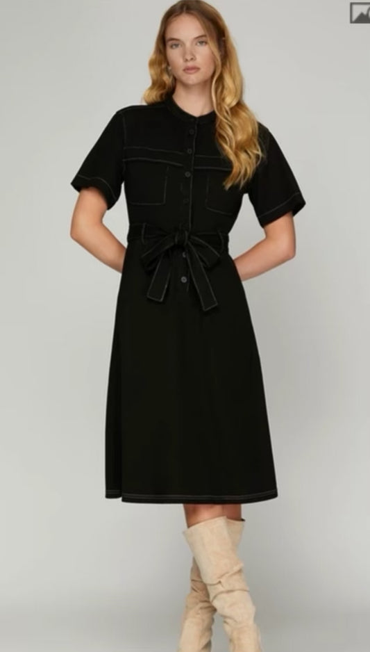 Short sleeve button down dress with pockets