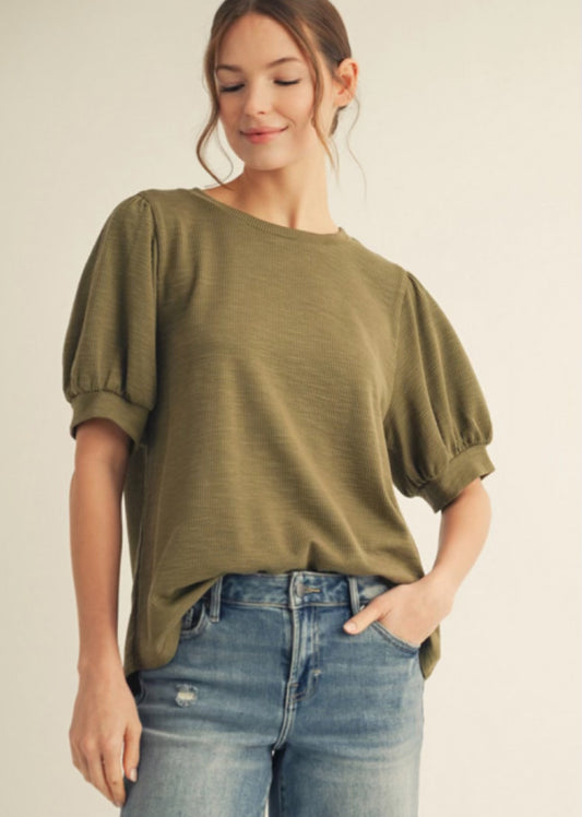 Olive Green Ribbed U-neck Top