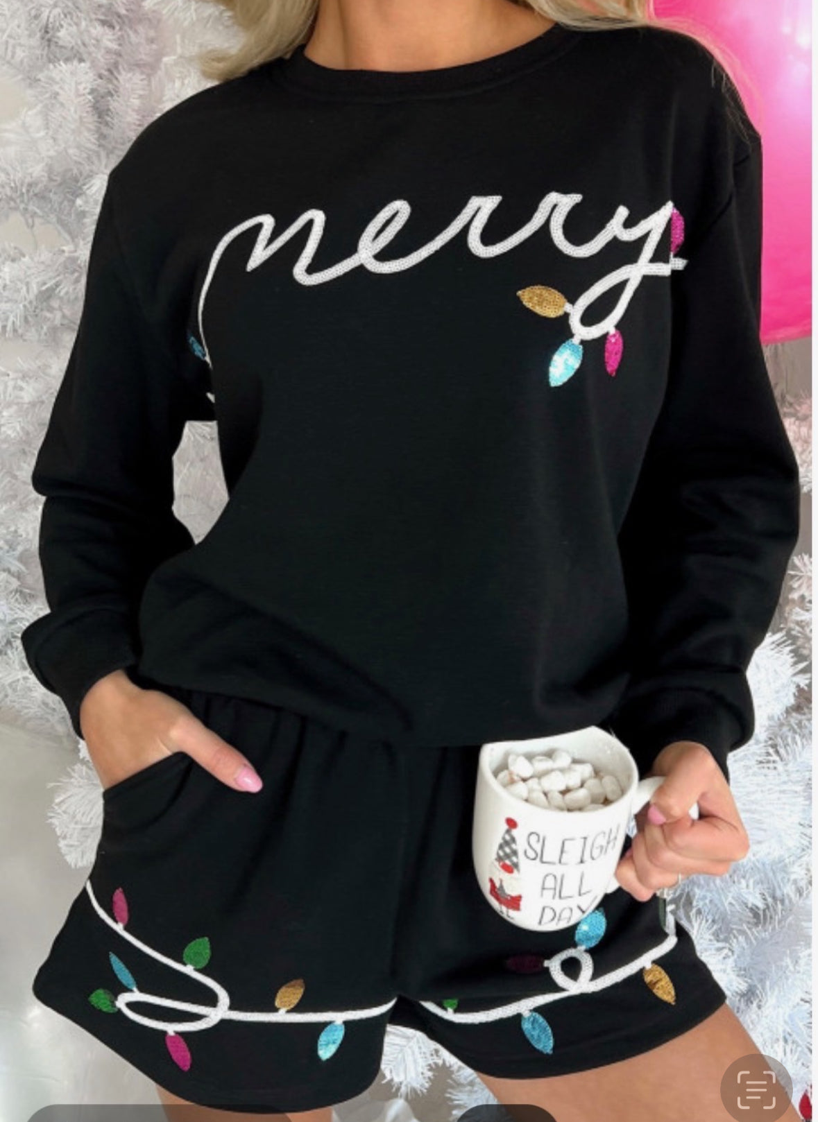 Merry Sweatshirt with Sequin Lights