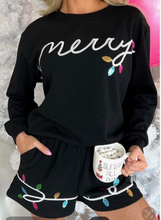 Merry Sweatshirt with Sequin Lights