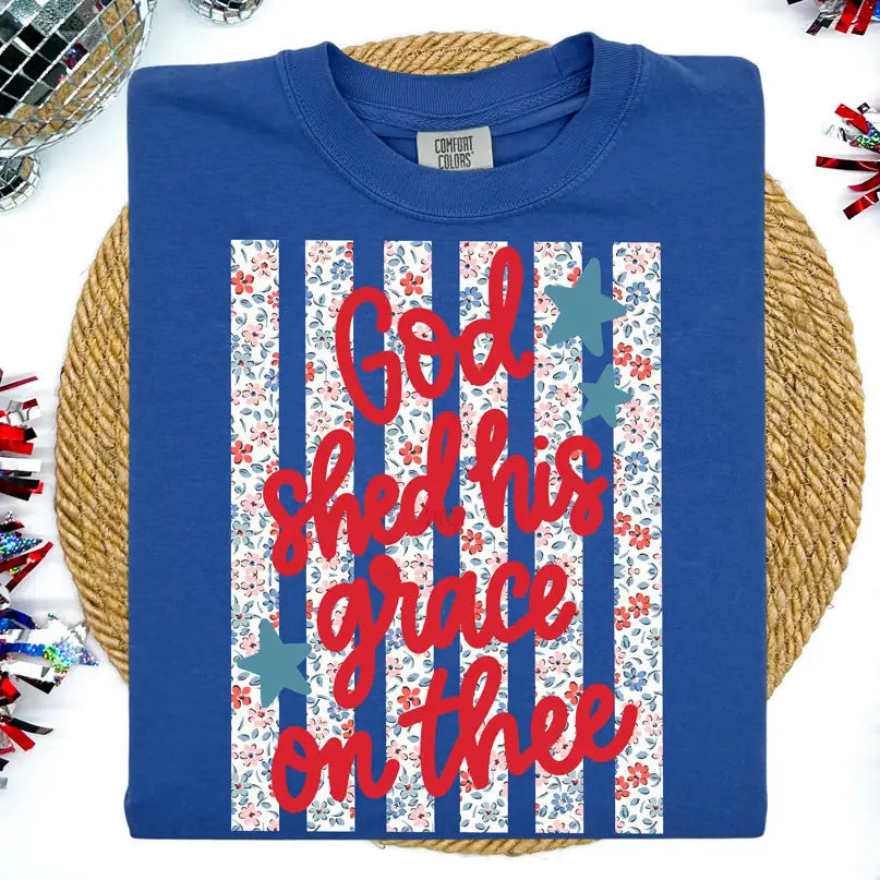 God Shed His Grace On Thee Floral Stripes Tee
