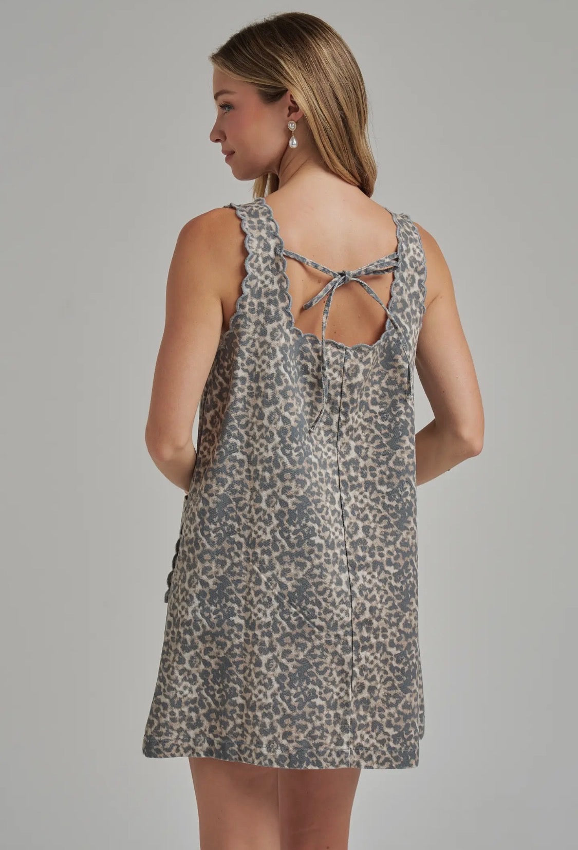 Leopard Mini Dress With Scalloped Trim