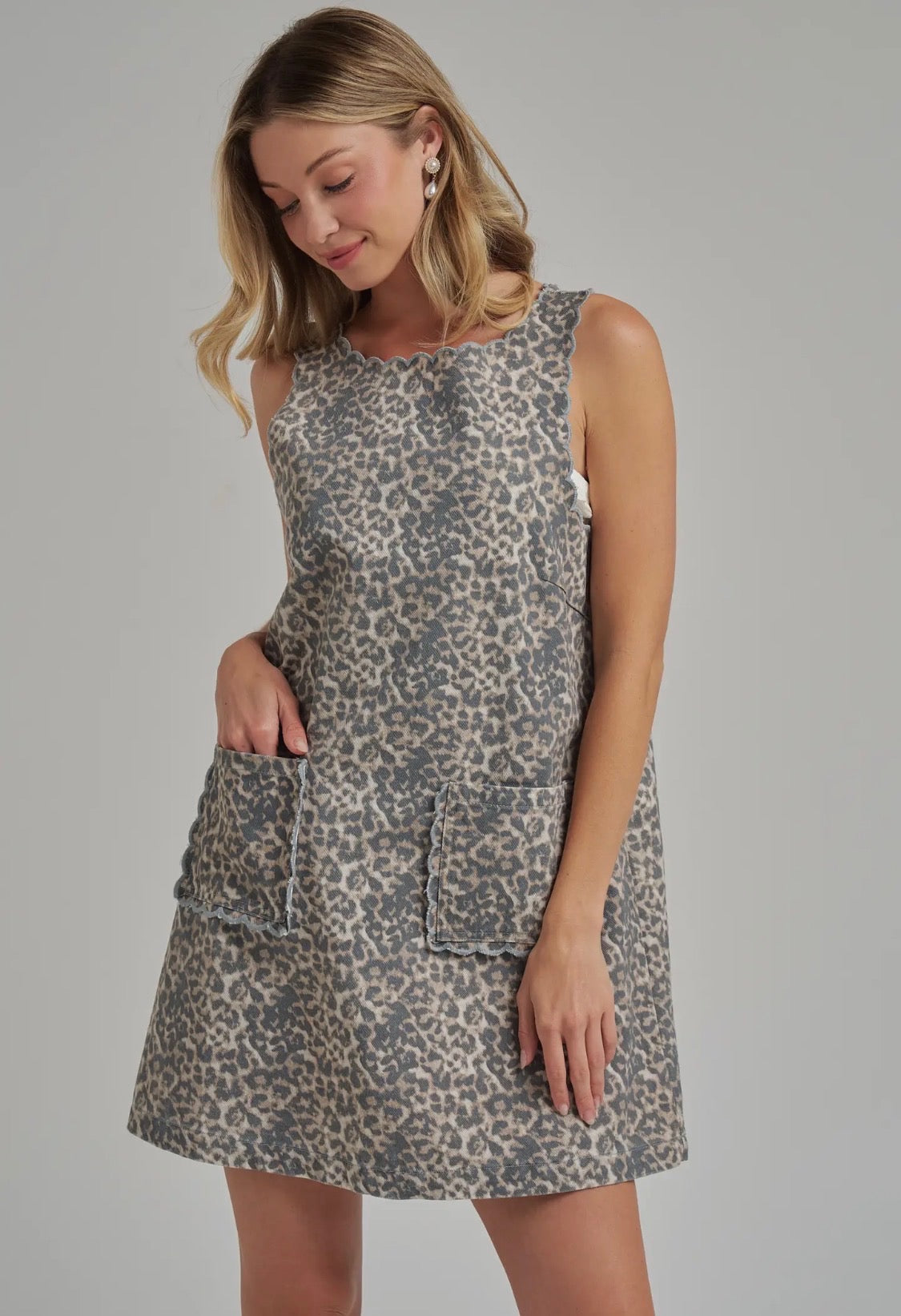 Leopard Mini Dress With Scalloped Trim