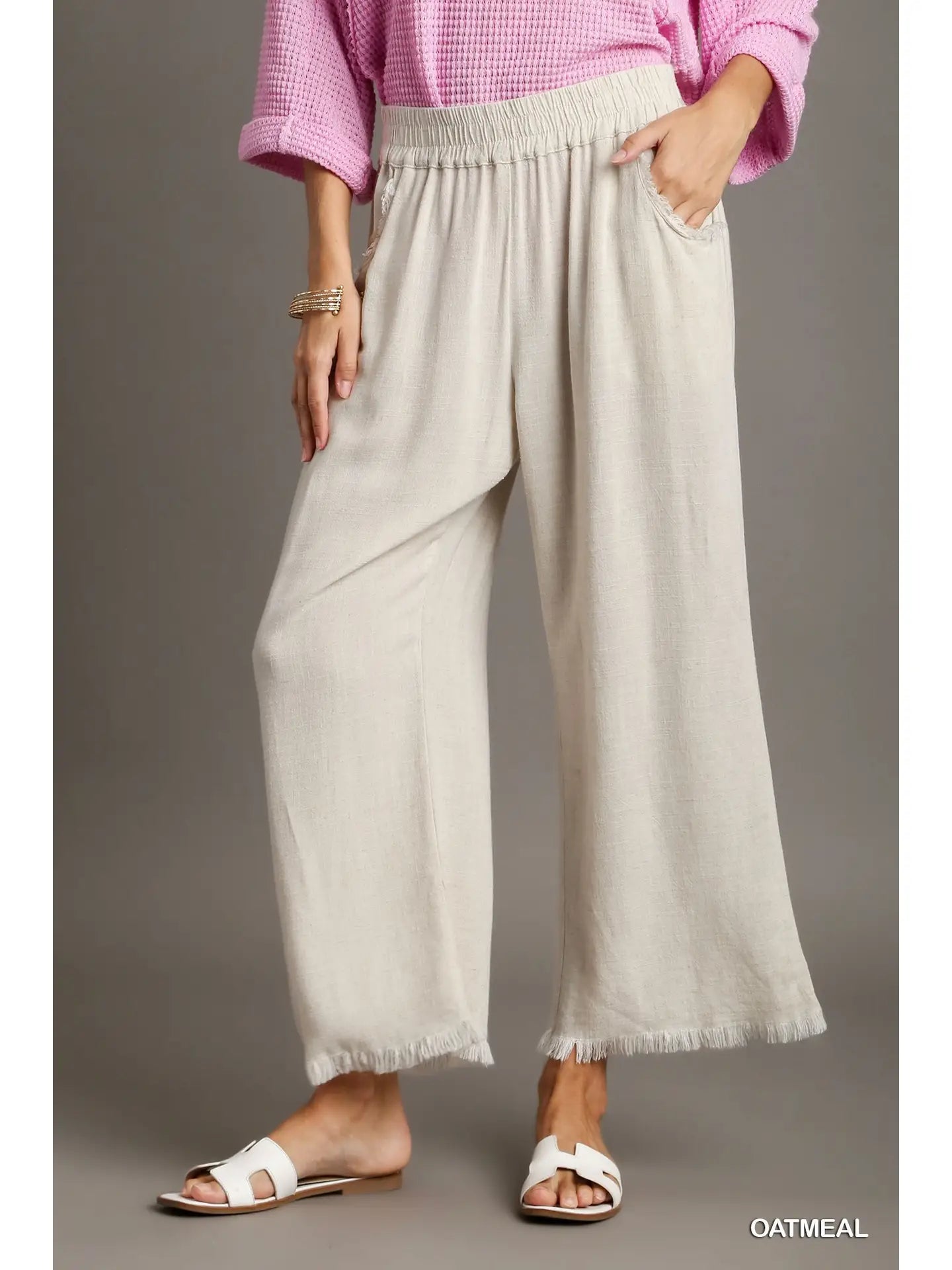 Frayed Hem Wide Leg Pants