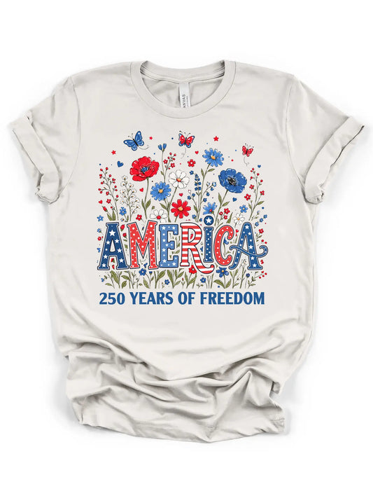 America 250 Years Of Freedom Floral Tee