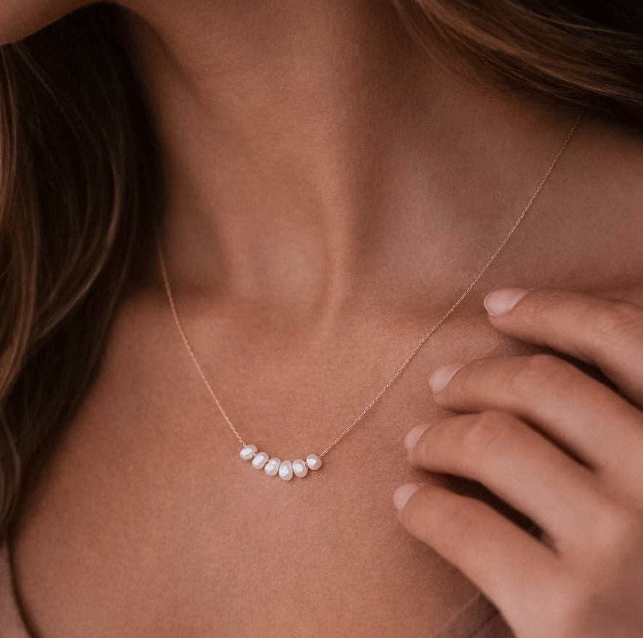 Dainty Gold Necklace with Pearl accents