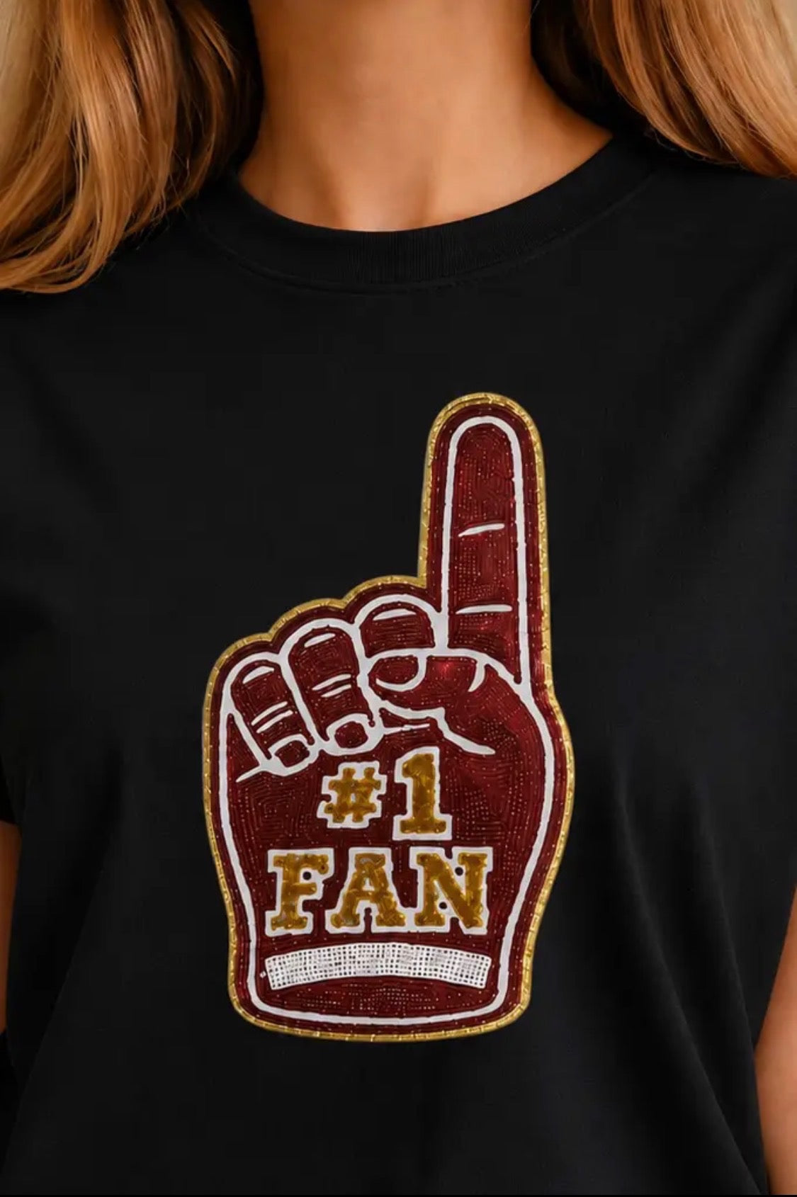 Sequin Patch Foam Finger #1 Fan Tee