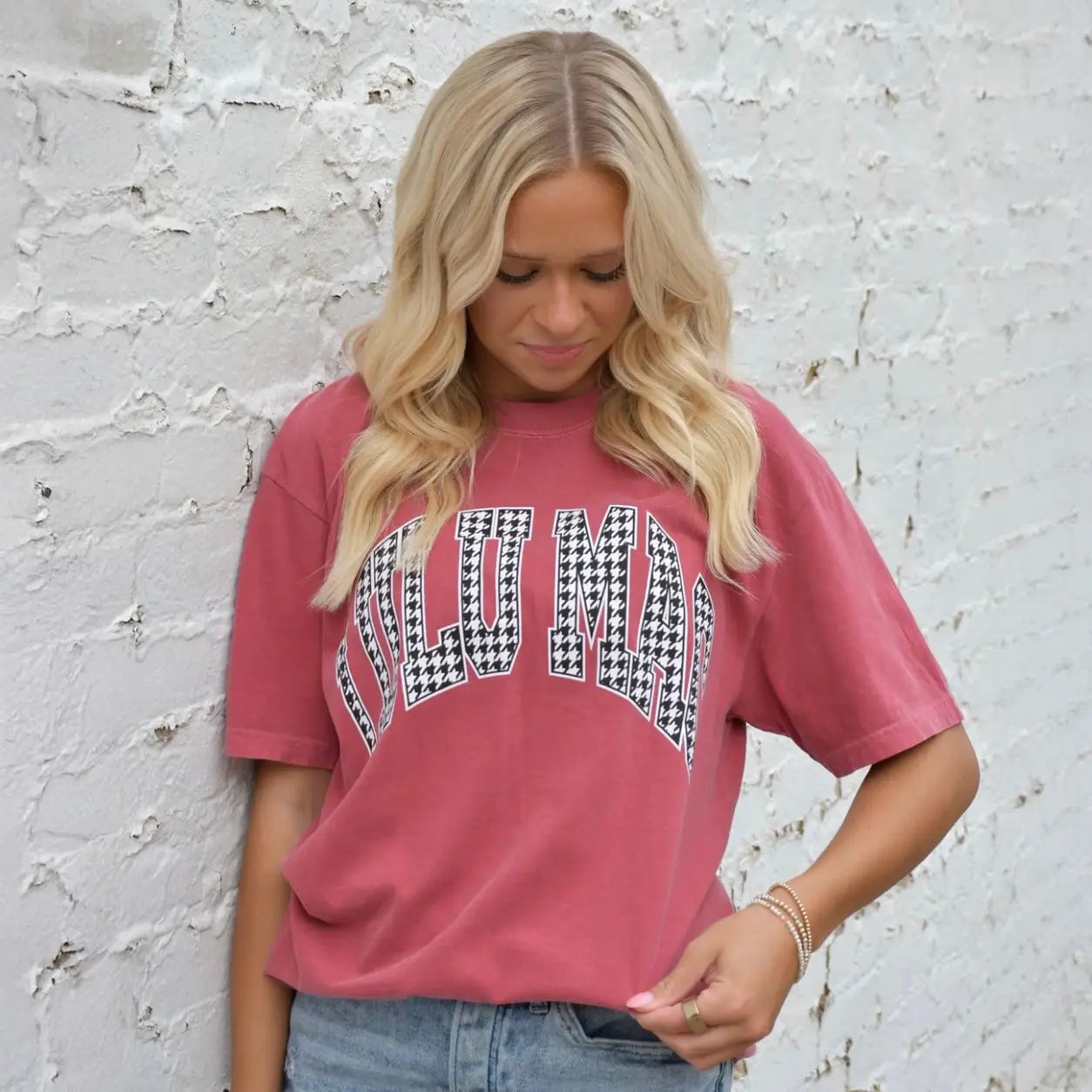 LULUMAC Maroon Houndstooth Comfort Colors Tee