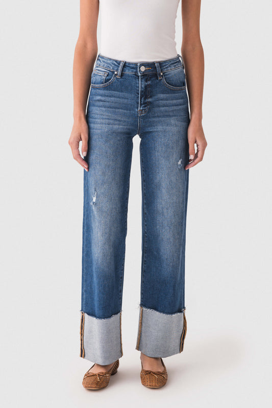 Risen Jeans Mid Rise Light Wash Cuffed Denim