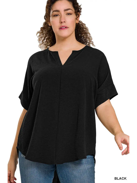 Plus Size V Neck Short Sleeve Top