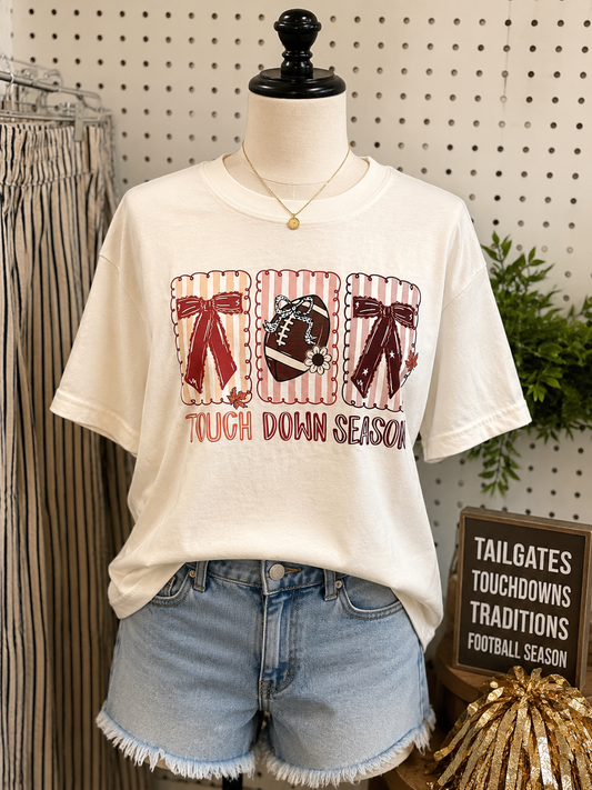 Touchdown Season Football And Bow Tee