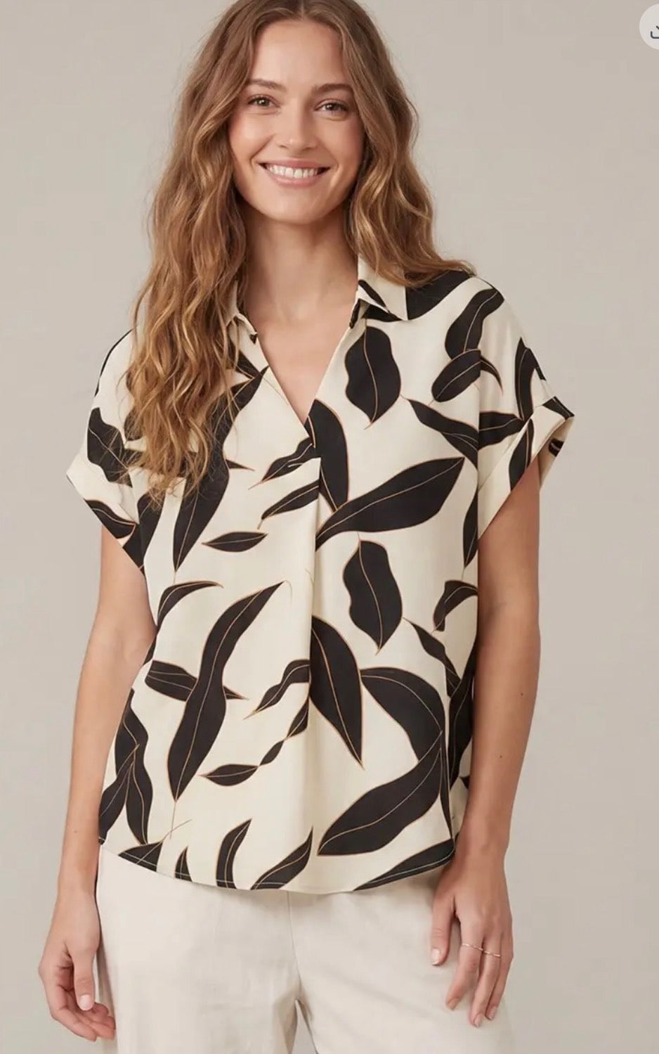 Drop Shoulder Collared Printed Top