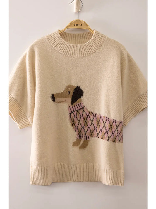 Very J Graphic Short Sleeve Knit Sweater