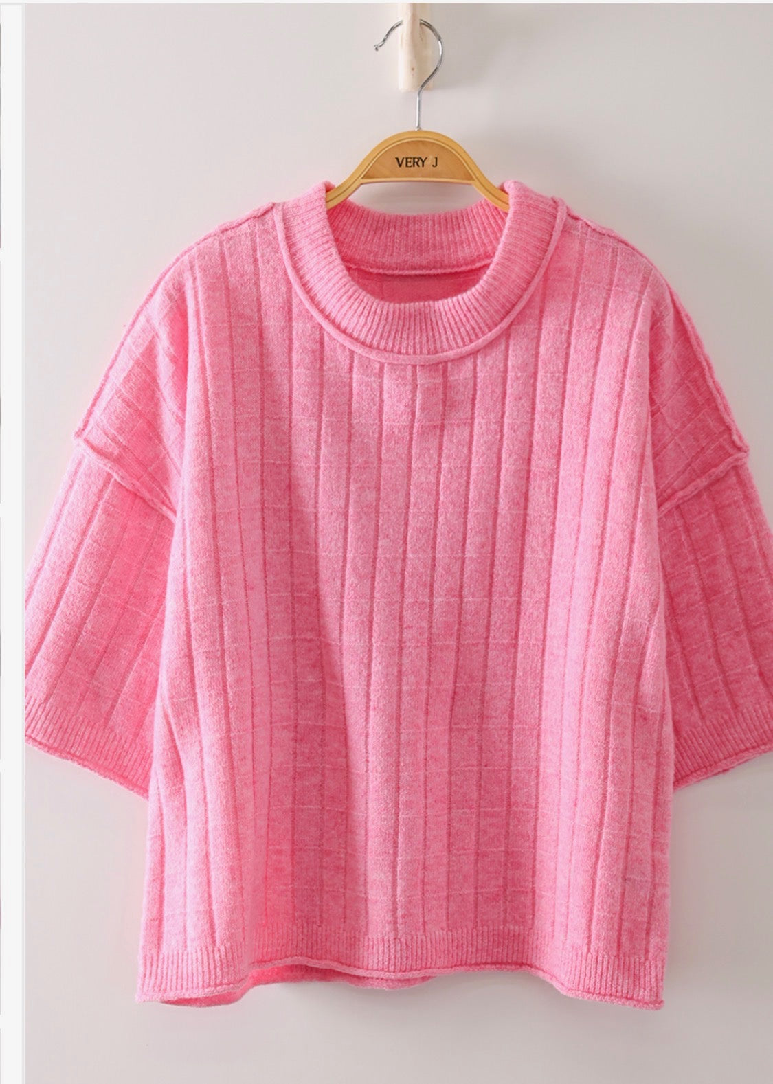 Pink Cropped Length Ribbed Sweater