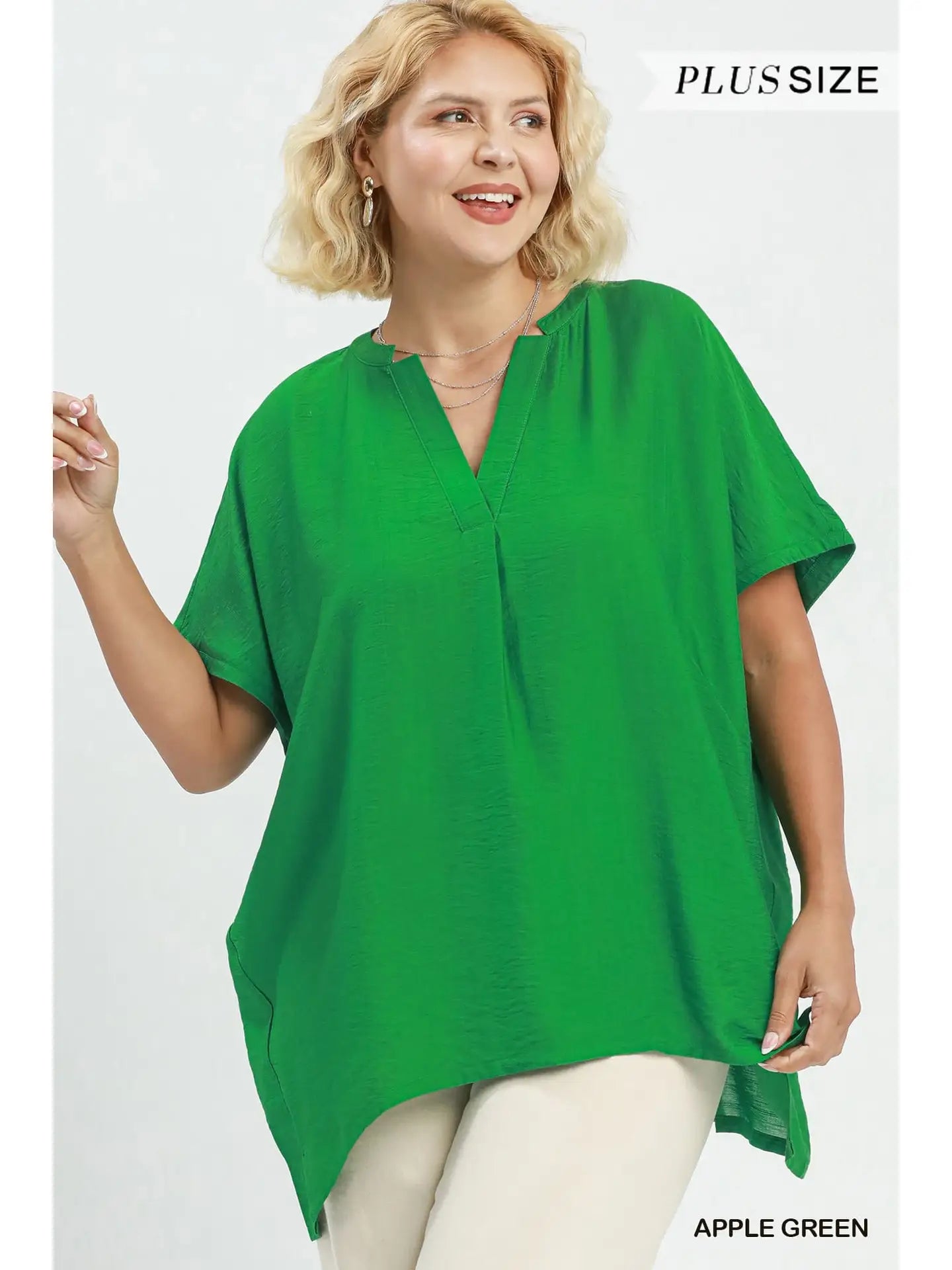 Plus Oversized V-Neck Tunic in Green