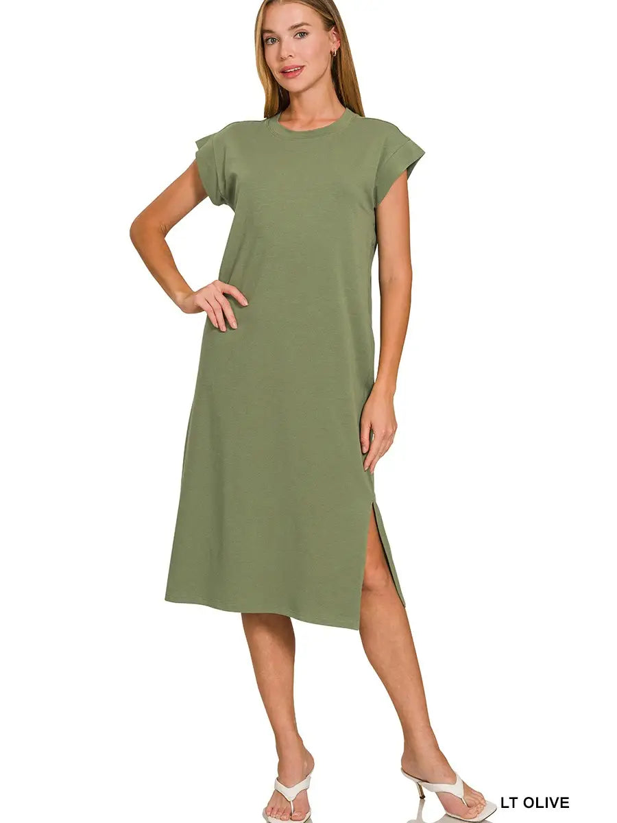 Round Neck Short Sleeve Midi Dress