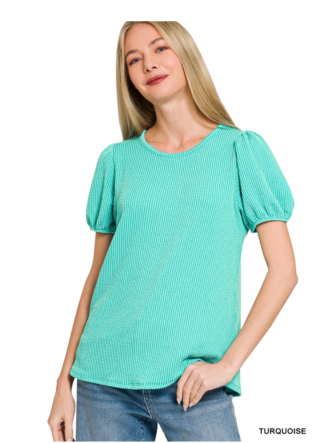 Ribbed Puff Sleeve Top