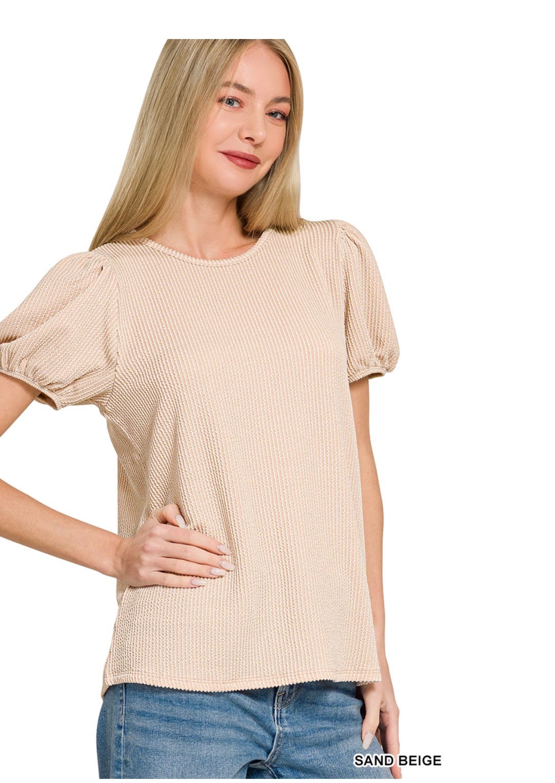 Ribbed Puff Sleeve Top