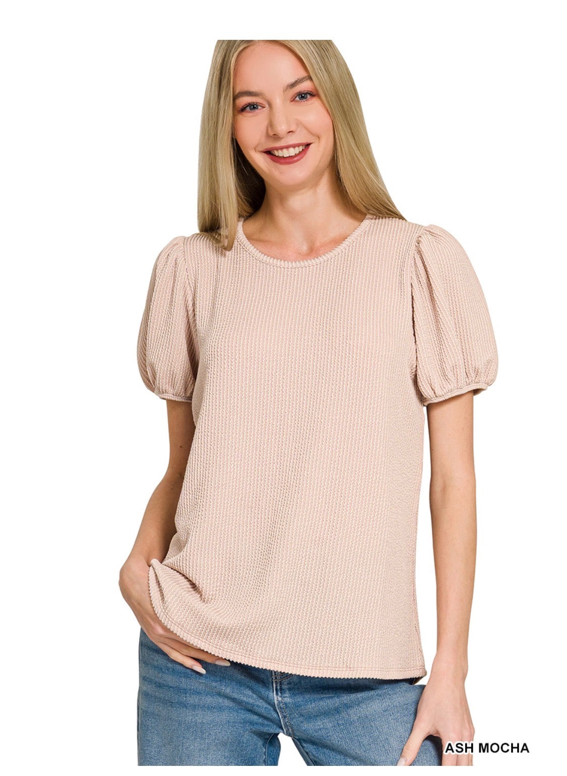 Ribbed Puff Sleeve Top