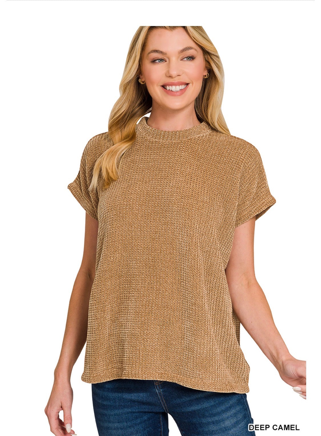 Chenille Waffle Cap Sleeve Sweater