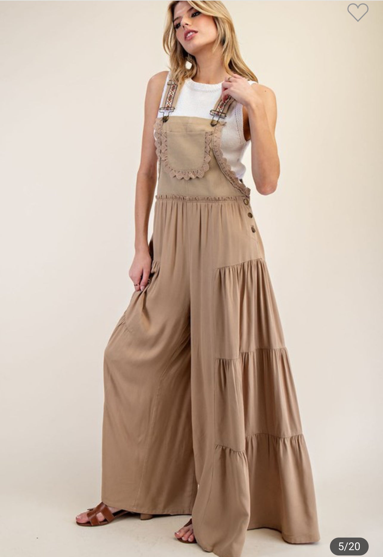 Lace Trim Tiered Overalls